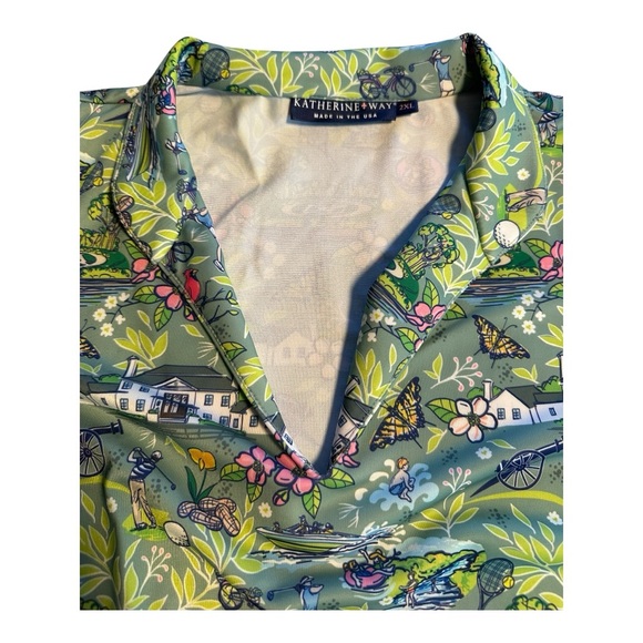 Katherine Way 2X UPF 50+ Botanical Print Sun Golf  Shirt Made USA NWT Stretchy - Picture 7 of 15